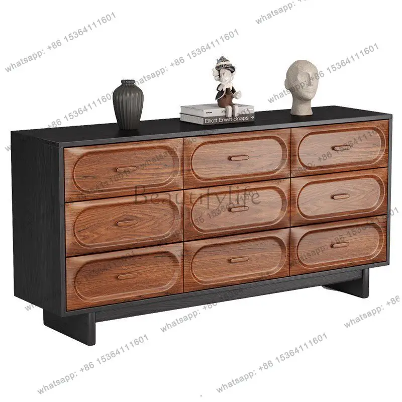 

Medieval solid wood nine-bucket drawer cabinet Nordic retro bedroom living room dining side cabinet