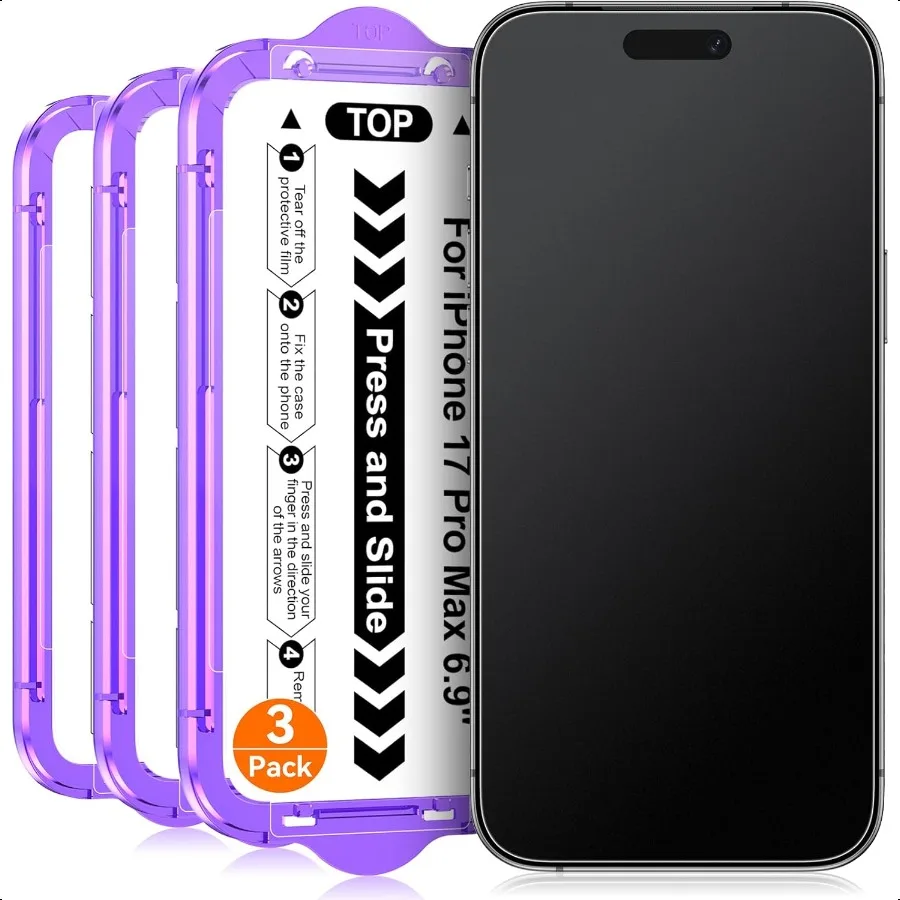 3-pack voor iPhone 17 Pro Max 6,9 inch mat glas screenprotector automatische uitlijning snelle pasvorm eenvoudige installatie anti-glare anti-f