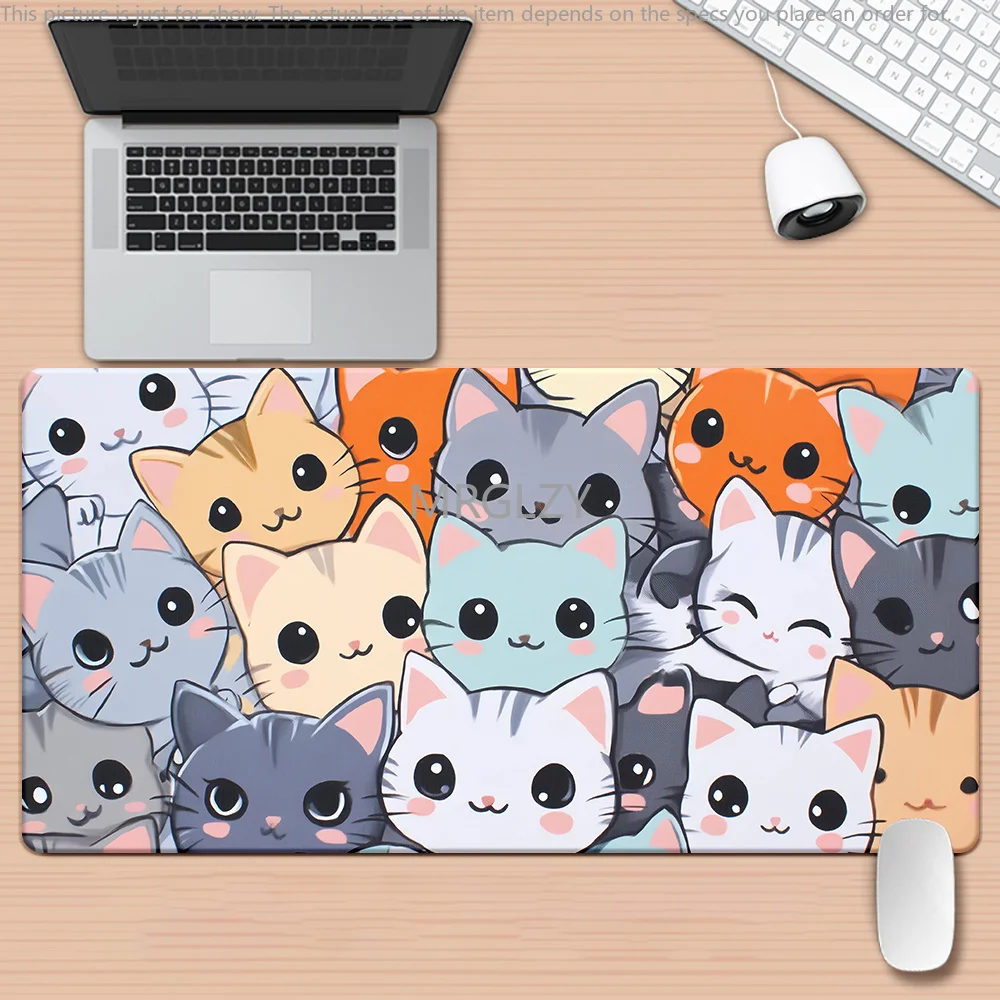 Cute Cartoon Kitten Mouse Pad Large Rubber Base Anti-slip PC Desk Accessories Mousepad for Office & Gamer Keyboard Mat Decor Rug