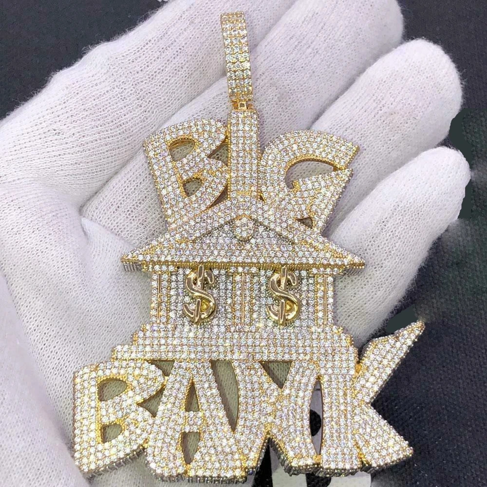 2025 Men Boy Hip Hop Jewelry With Letter Big BANK Money Pendant With Iced Out Bling 5A Cubic Zircon Paved Rope Chain Necklaces