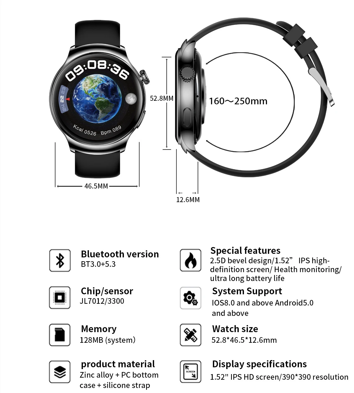 New Smart Watch NFC Bluetooth Talk Watch Heart Rate Blood Oxygen Health Monitoring Sports Large Screen Smartwatch for Xiaomi IOS