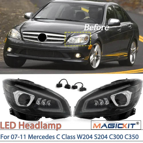 MAGICKIT 2007 2011 메르세데스 C 클래스 W204 S204 C300 C350 용 프로젝터 헤드라이트, LED 헤드램프, 자동차 액세서리