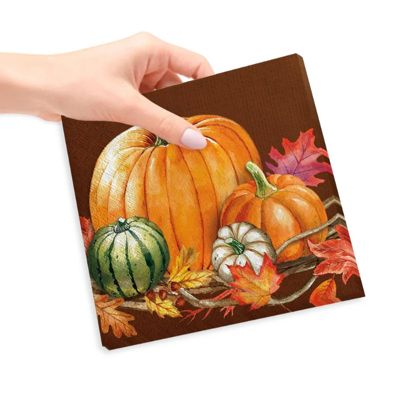 Tissue Paper New Thanksgiving Halloween Pumpkin Colourful Food Grade Printed Tissue Paper 33 Napkins 20pcs