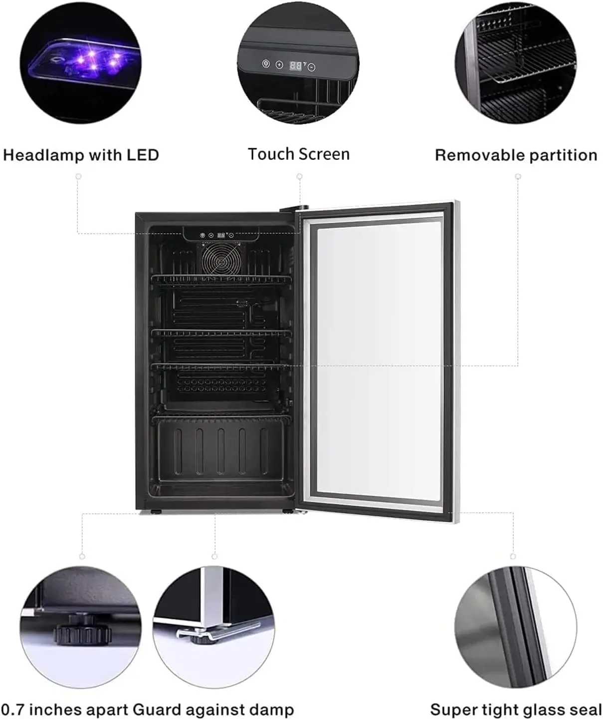 Wine Cooler/Cabinet Beverage Refrigerator Mini Wine Cellar Beer Soda Clear Glass Door Bar Fridge Quiet Compressor Adjust Temp Fr