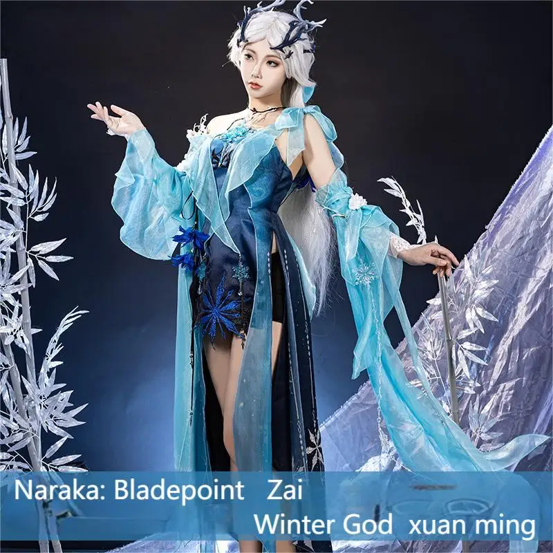 Traveler-cos Anime Game Naraka: Bladepoint Zai Fashion View mountains and seas Winter God Mysterious Ghost Suit Cosplay Costume