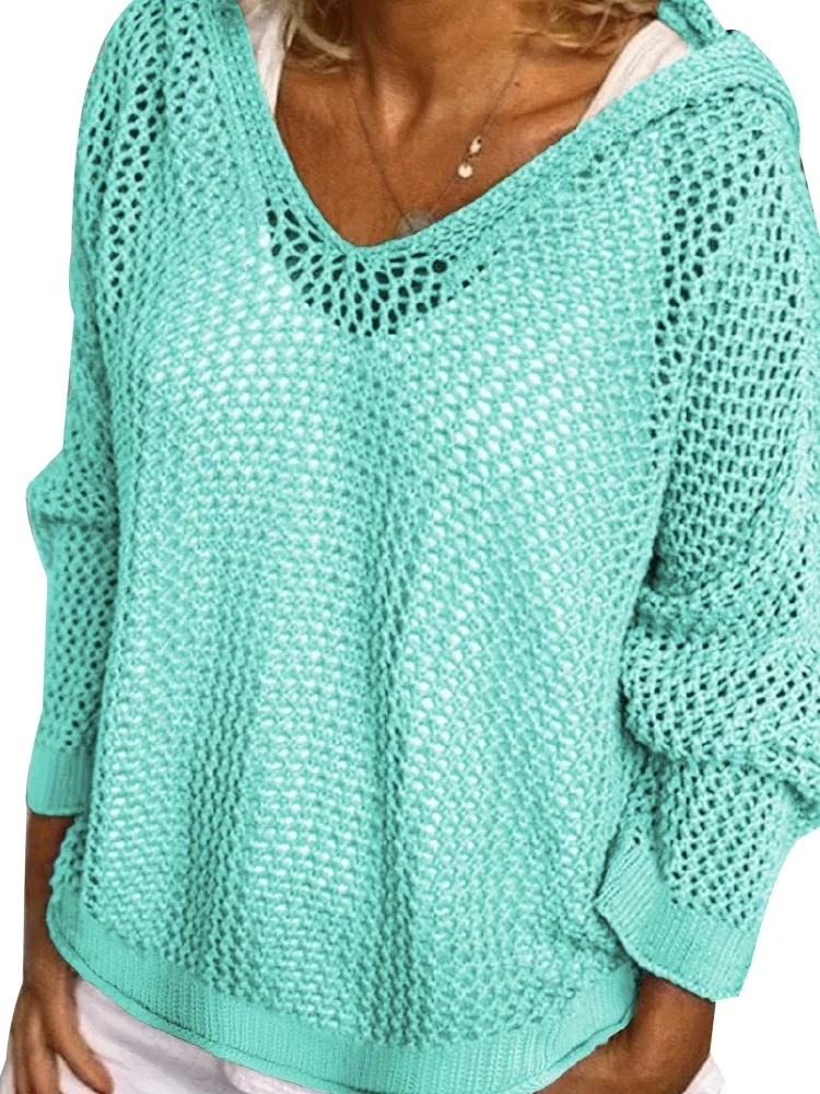 2025 ربيع/صيف جديد غير رسمي فضفاض الجوف هوديي موضة بسيطة بلون المرأة محبوك قمة الشارع نمط الملابس النسائية #6