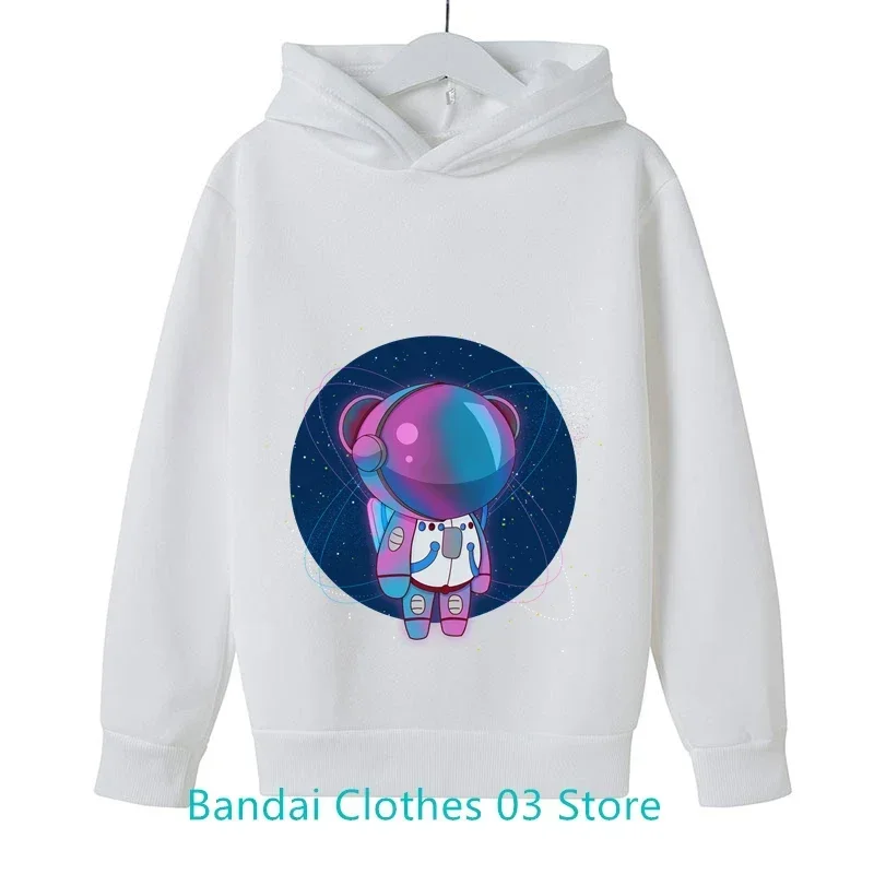 2024Astronaut Cartoon Anime Print Boys and Girls Hoodie Print 3-12 Year Old Children's Clothing Casual Sports Shirt Black Spring