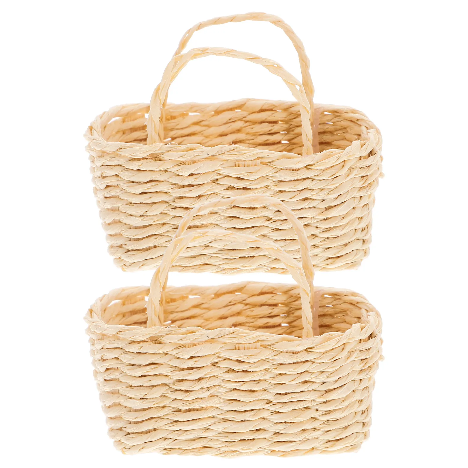 

2Pcs Mini Woven Raffia Baskets Small Handheld Flower Basket for Miniature Photography Props Dollhouse Accessories Tiny Storage