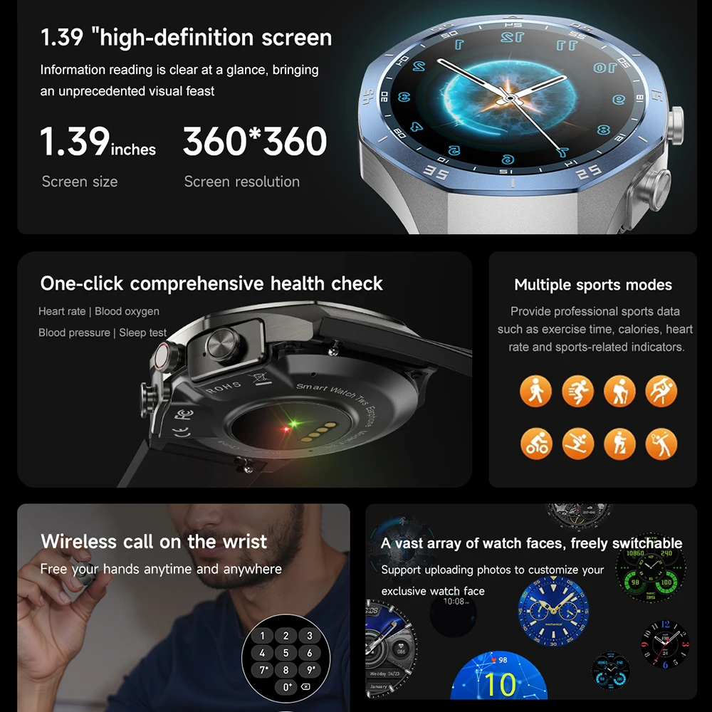 2-in-1 Bluetooth Earphones Smart Watch 24H Health Monitor NFC Men Women Sports Local Music Smartwatch With Built-in Headphones