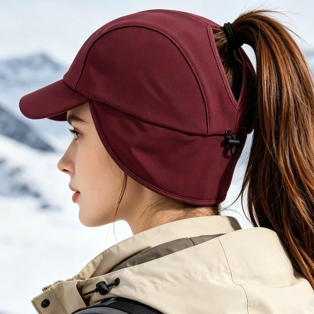 Einfache, einfarbige Winter-Baseballkappe aus Polarfleece, winddichte Ohrenschutzmütze für Herren, Snapback, dicke Ohrenschutzmütze für den Außenbereich. – Detail 6