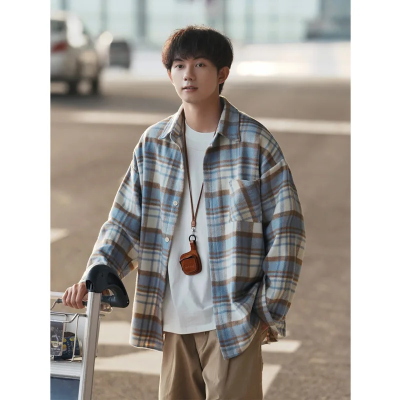 Winter Thick Shirt Men Oversized Fashion Retro Plaid Shirt Men Streetwear Korean Loose Woolen Shirt Mens Thicken Casual Shirts