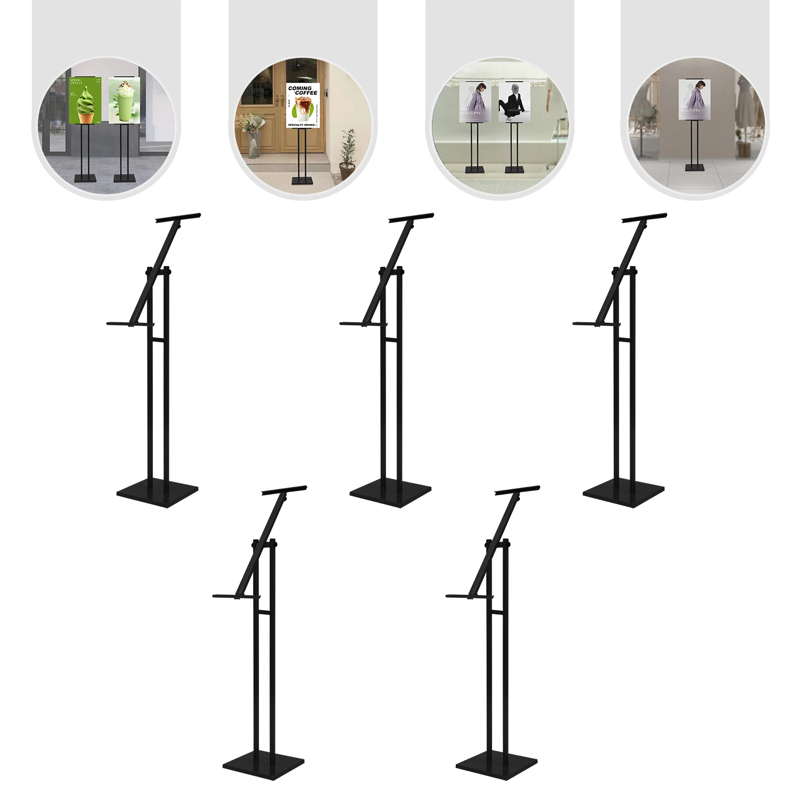 5Pcs Black Height Adjustable Inclined Display Stand Sturdy Stable Base Multi Angle Tilt Design Space Saving Sign Holder For Shop Counter Desktop Commercial Use