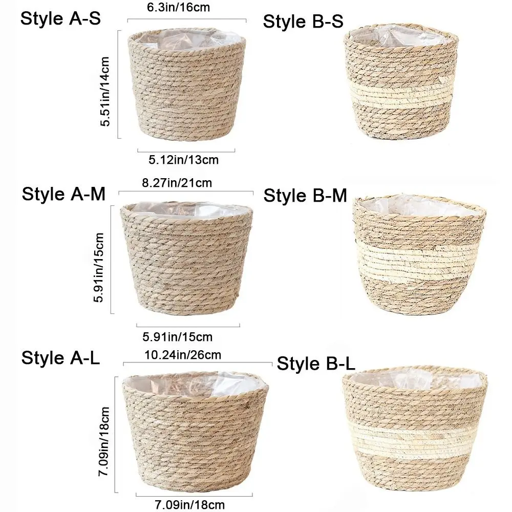 S/M/L Straw Weaving Flower Plant Pot Handmade Decorative Grass Woven Planter Basket Leakproof Seedling Containers for Home