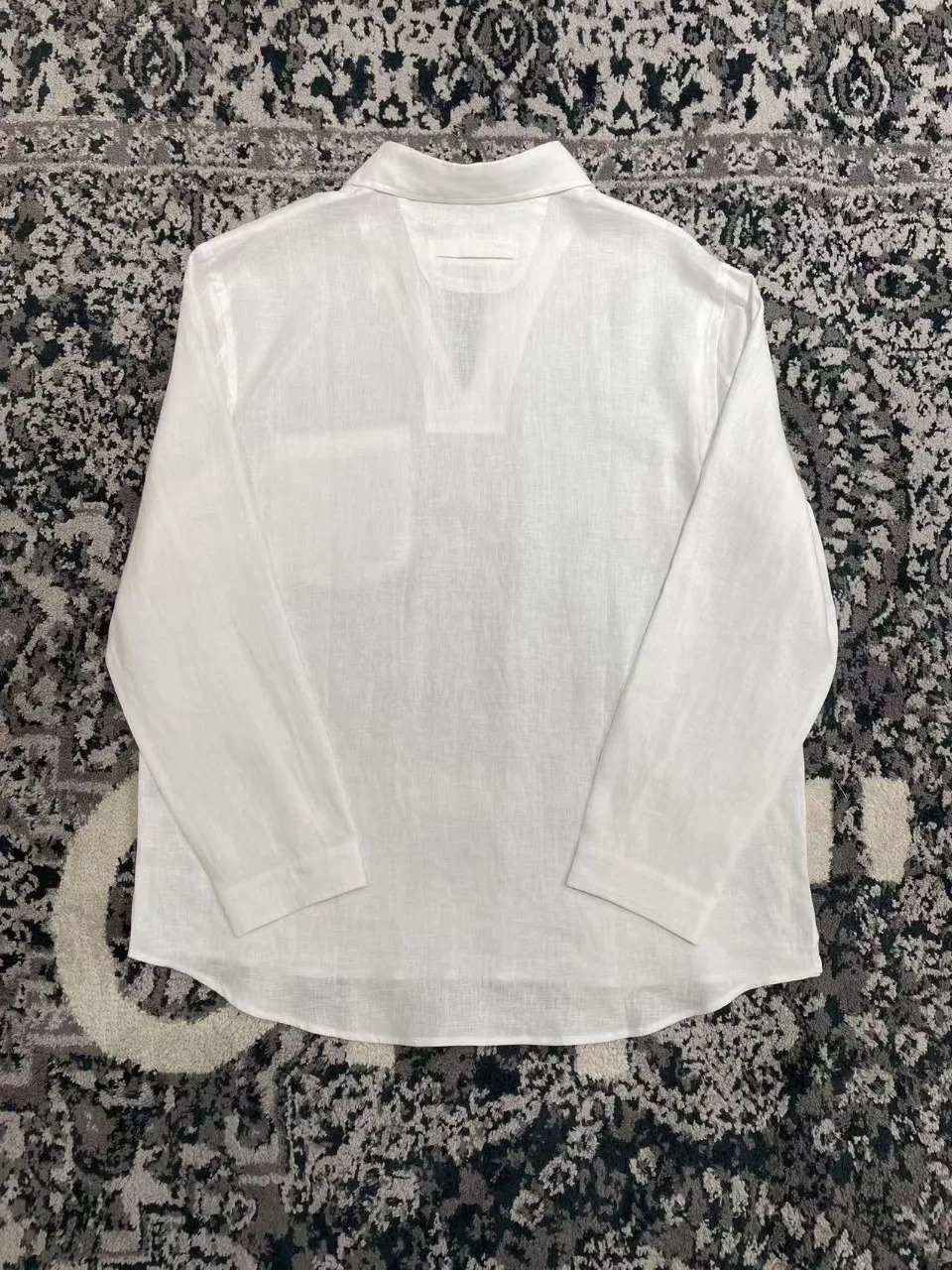 ZEG Old Money Style Mens Oasis Linen Big V Sailor Turn Down Collar Round Hem Chest Pocket Casual Long Sleeve Shirt