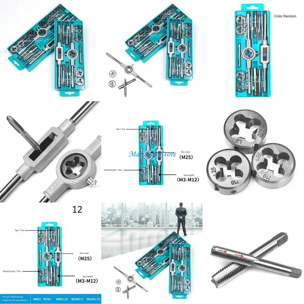 

U2JC 12/20PCS Tap and Die Set Metric Wrench Cut Hand Threading Tool