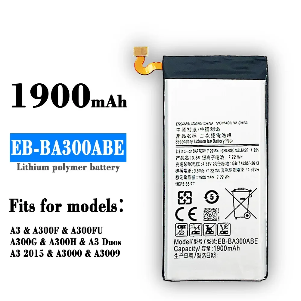 Top Quality Replacement Battery EB-BA300ABE For Samsung Galaxy A3 A300 SM-A300F SM-A300FU A3000 A3009 A300X 1900mAh