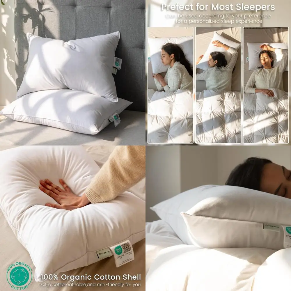 

Luxury Goose Feather Down Pillows - Standard/Queen Size Pair, Soft 100% Cotton Covered Pillows for Comfortable Sleep