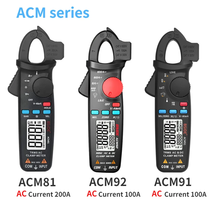 BSIDE ACM91 Digital AC/DC Current Clamp Meter Auto-Range Car Repair TRMS Multimeter Live Check NCV Frequency Capacitor Tester