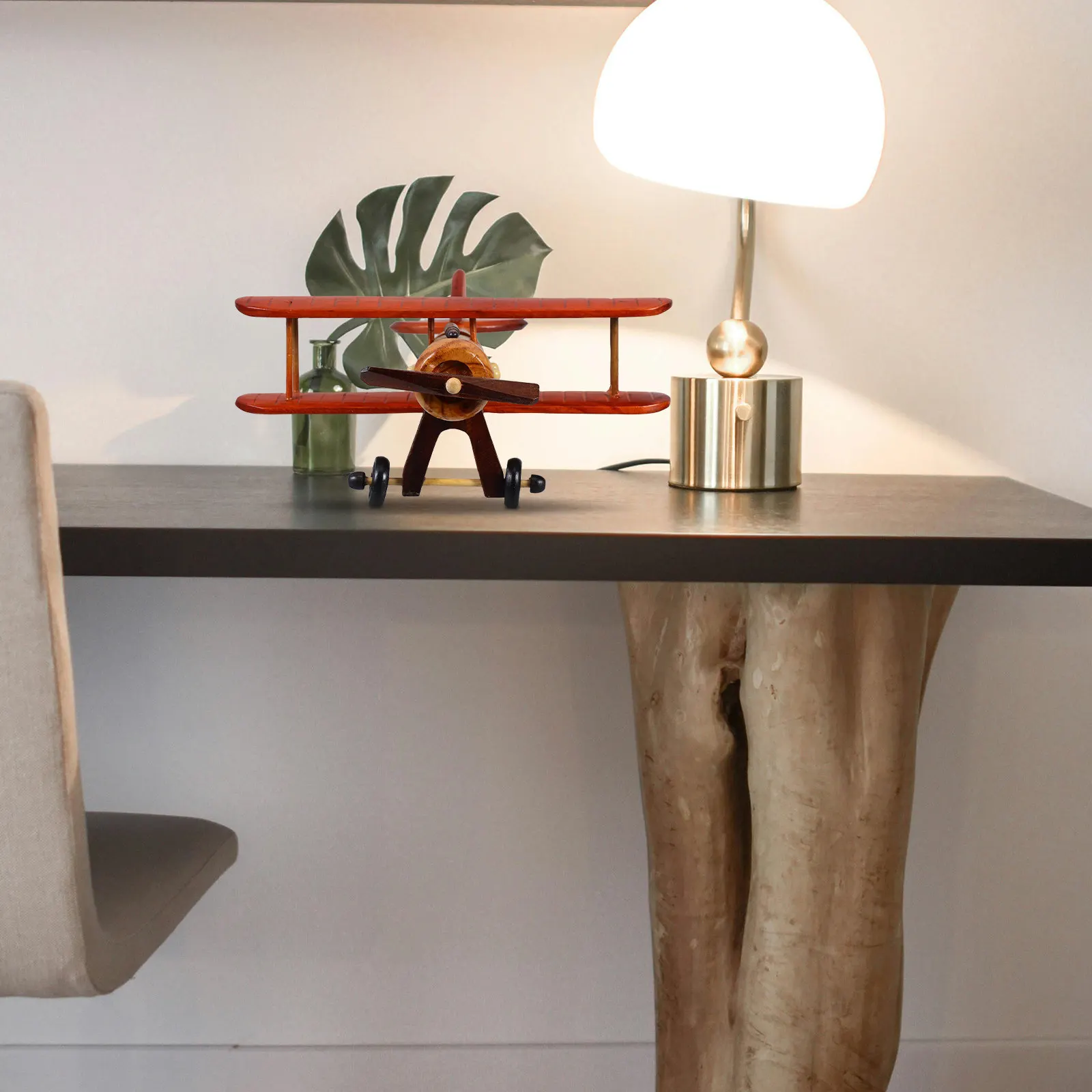 

Винтажный деревянный самолет-биплан: ретро-украшение для дома и офиса, настольная скульптура из дерева в деревенском стиле