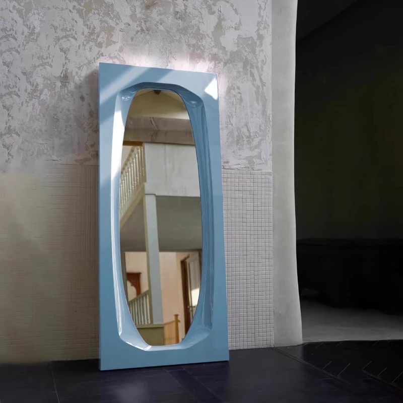 

Memphis wind light luxury glacier mirror home ultra-white glass floor mirror studio photo pink rectangular full-body mirror