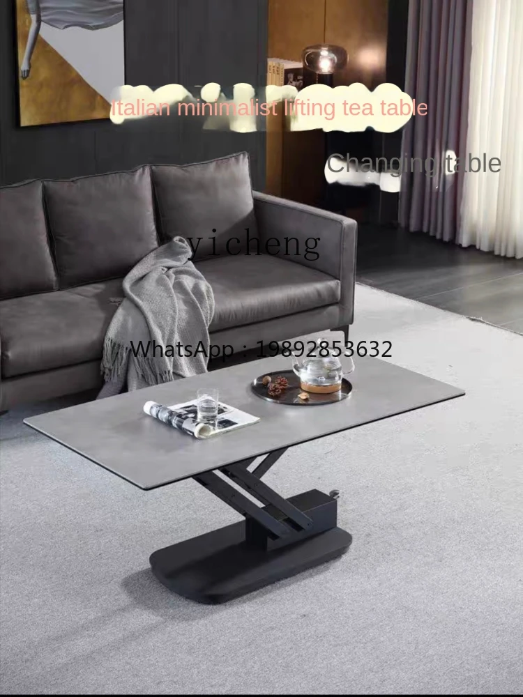 ZZ YY  Minimalist Stone Plate Lifting Coffee Table Dual-Use Modern Square Multi-Functional Tea Table