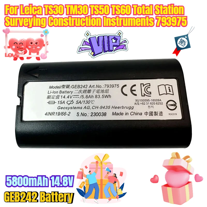 

5800mAh 14.8V GEB242 Battery for Leica TS30 TM30 TS50 TS60 Total Station Surveying Construction Instruments 793975