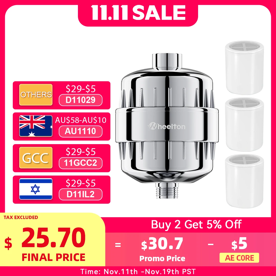 Wheelton Bath Shower Filter(WHT-303-3E) Softener Chlorine & Heavy Metal Removal Water Filter Purifier For Health Bathing