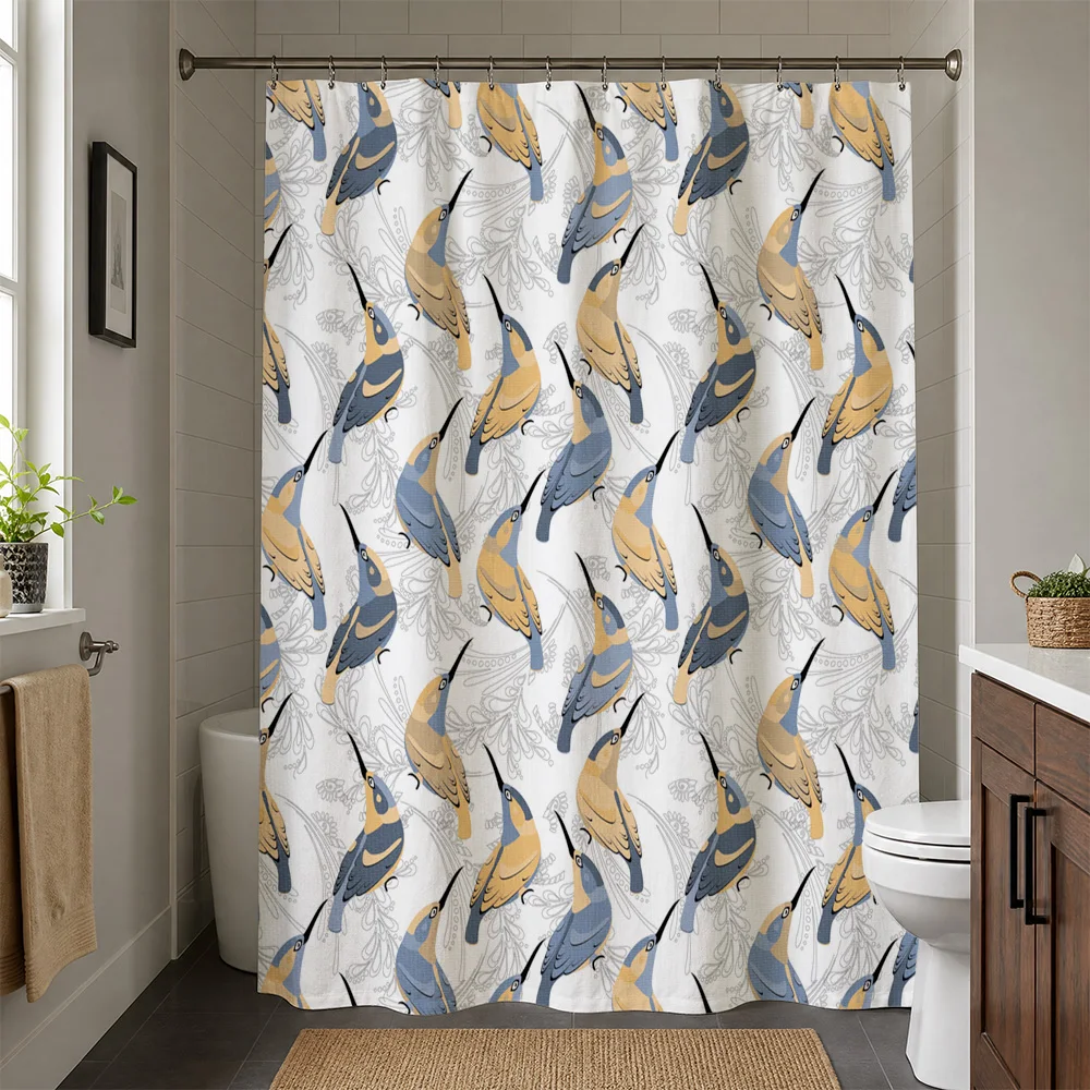 Waterproof Shower Curtain Blue Yellow Bird Pattern Tropical Aesthetic Bathroom Shower Liner Curtain Home Decor Modern Waterproof
