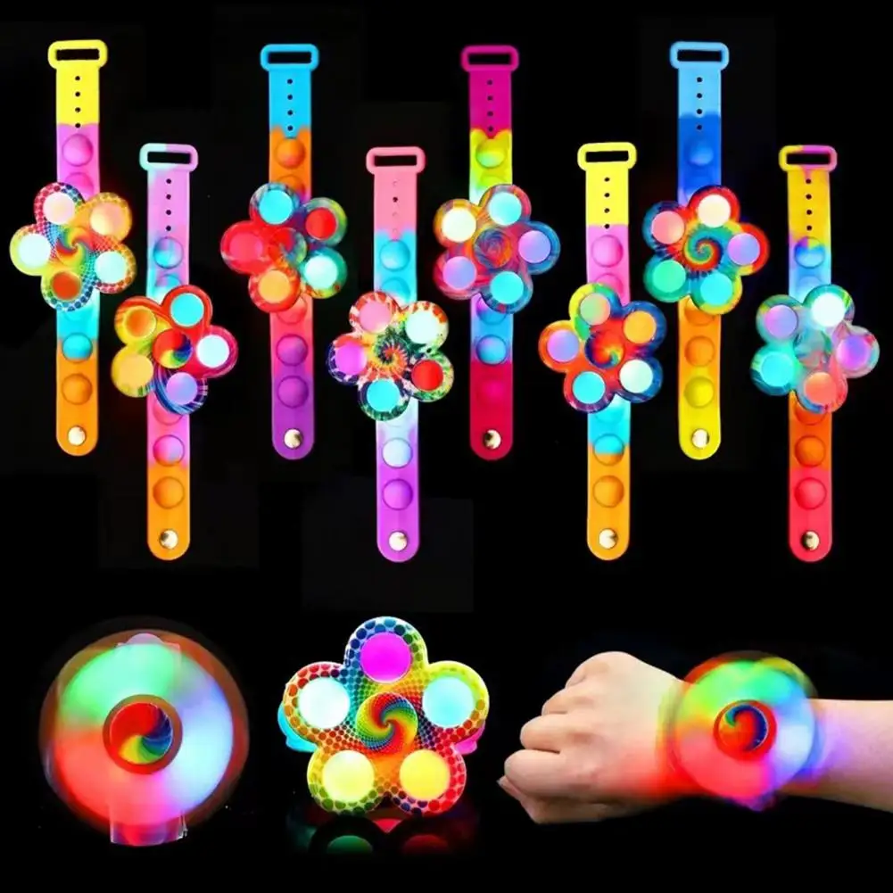 Carnival Prizes for Children Glowing Top Party Supplies 12pcs Led Light Up Fidget Spinner Bracelets for Kids for Classroom