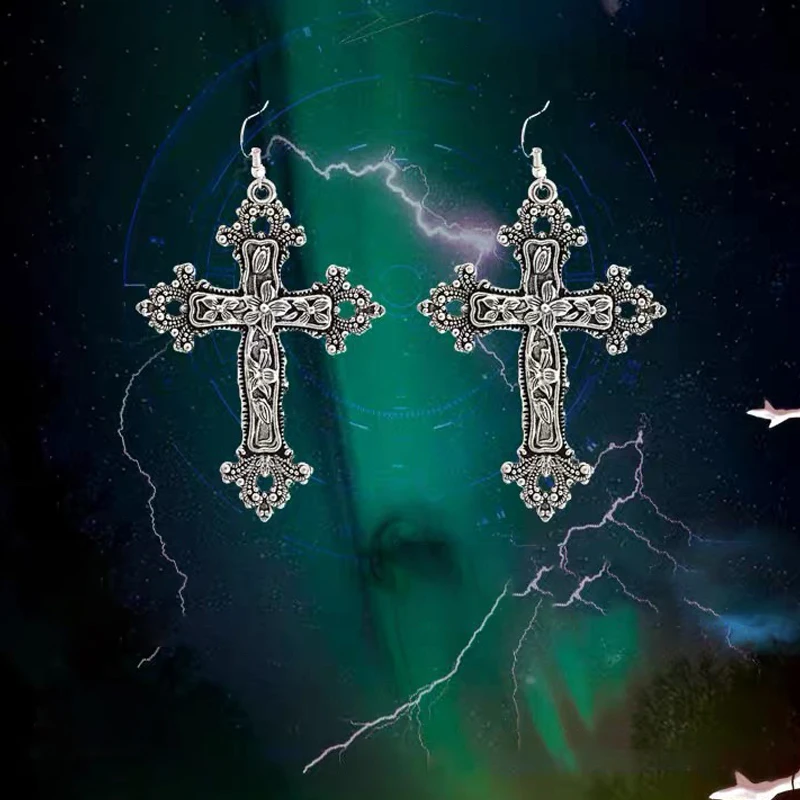 Gotische Blumen-Großkreuz Y2K Damen Creolen Halloween Hexerei Kruzifix Ohrringe Ästhetischer Boucle Oreille Schmuck – Detail 8