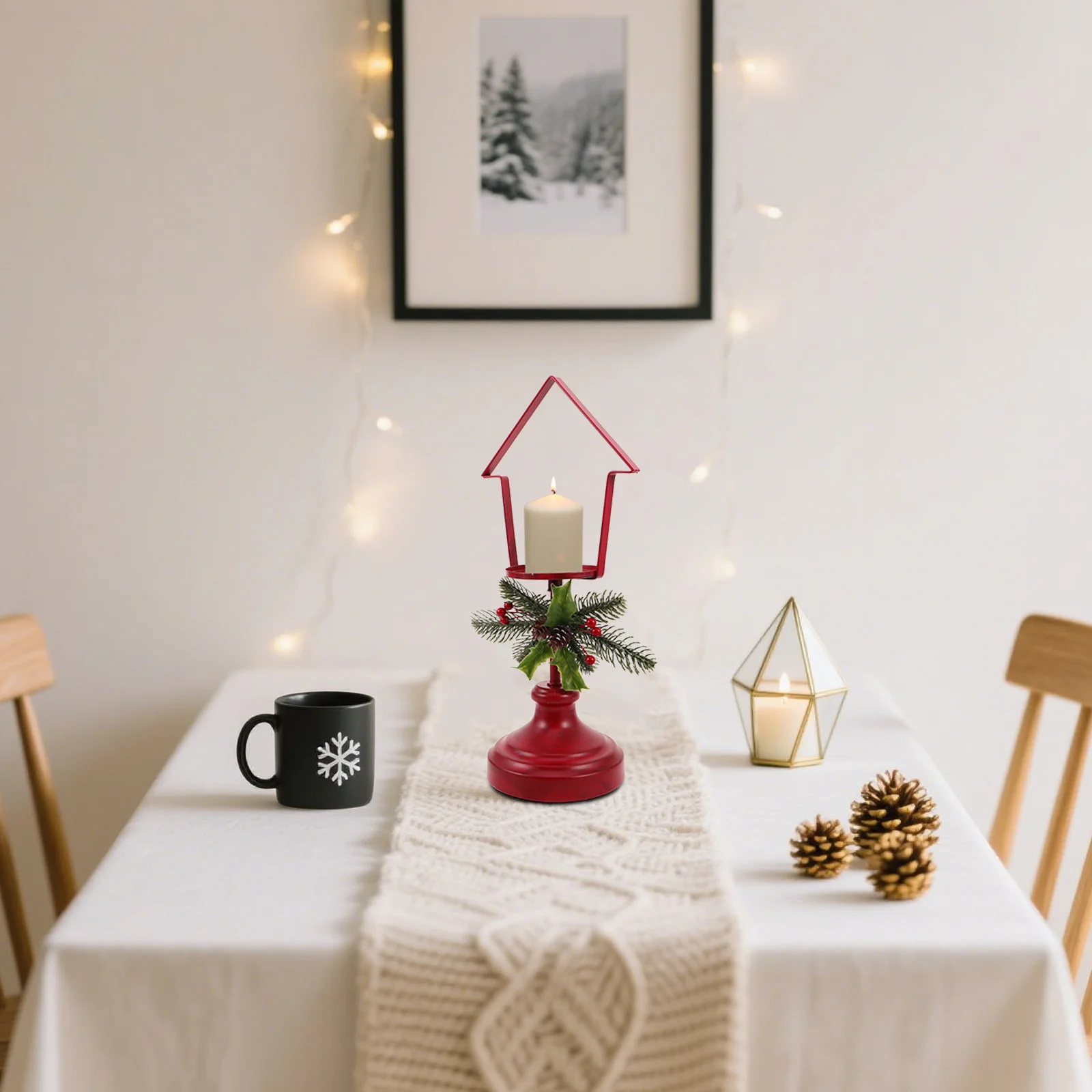 

Christmas Iron Tabletop Holder Vintage Cast Iron Candlestick Stand Votive Cup Party Centerpiece Rustic Xmas Decoration