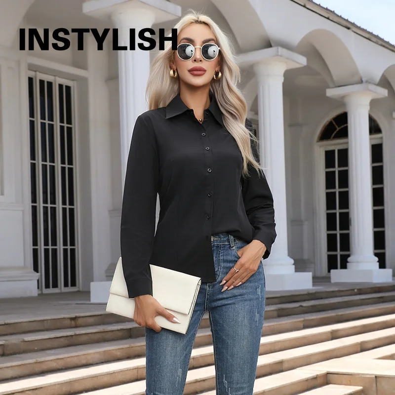 Blusa Elegante de Gasa con Botones para Mujer, Camisa Informal de Manga Larga con Cuello Camisero para Primavera y Verano, Blusa Tipo Túnica para Oficina