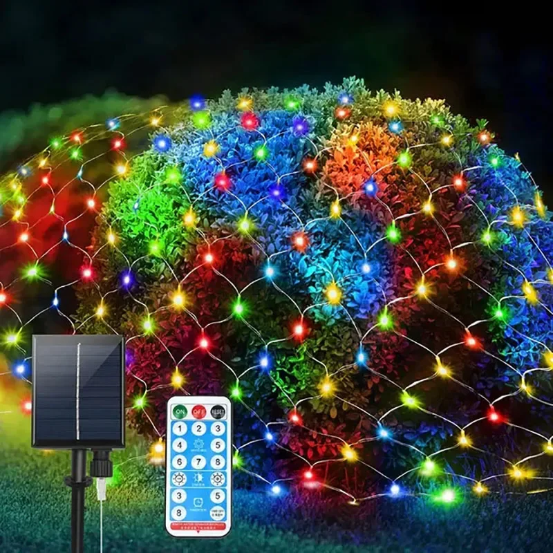 8 Modes Solar Power LED Net Curtain Lamp Mesh Fairy String Light Christmas New Year Decoration Outdoor Waterproof Street Garland