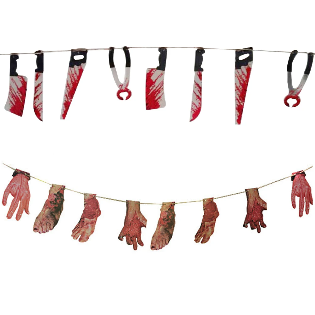 

Blood Hands Feet Banner Deluxe Halloween Party Supplies Plastic Garland Decoration