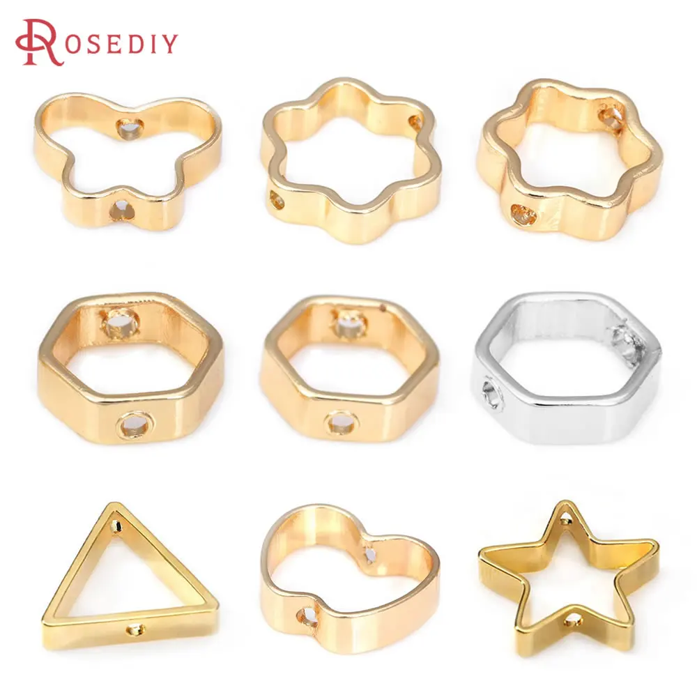 18K Gold Color Brass Star Triangle Hexagon Apple Butterfly Flower Connect Charms Pendants Jewelry Making Findings Accessories