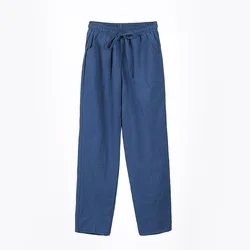 Womens Spring Summer Pants Cotton Linen Solid Elastic waist Candy Colors Harem Trousers Casual Female Pants