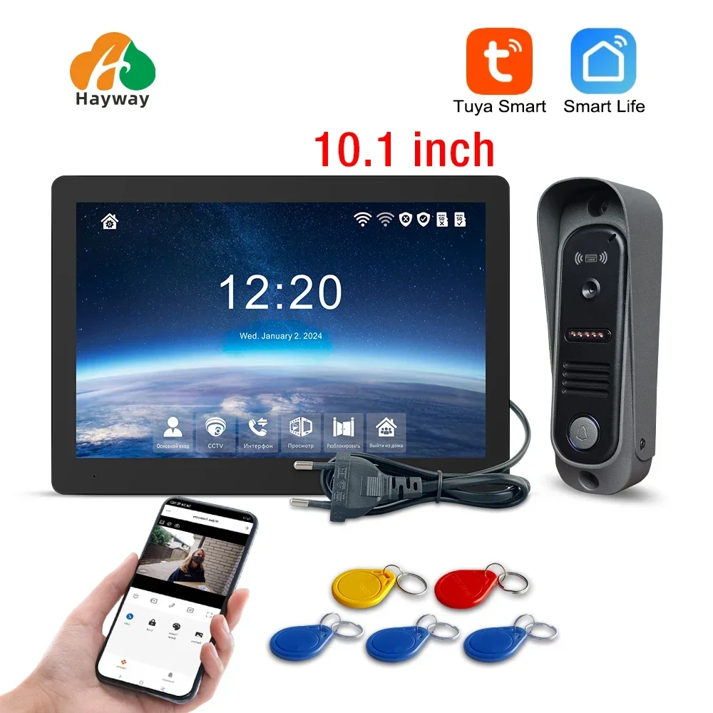 Tuya-Kit d\'interphone vidéo sans fil avec caméra, détection mobile, déverrouillage du contrôle d\'accès ID, écran tactile IPS 10 \