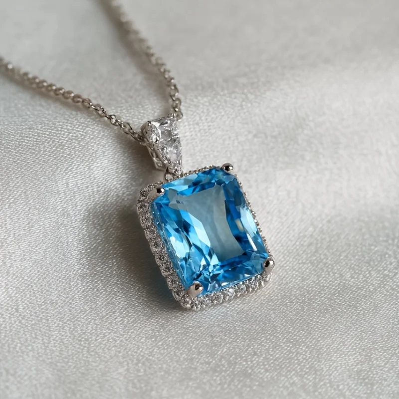 

SGARIT 3CT Radiant Cut Sapphire Moissanite Gemstone Pendant Necklace for Woman 925 Silver Square Diamond Neck Chain