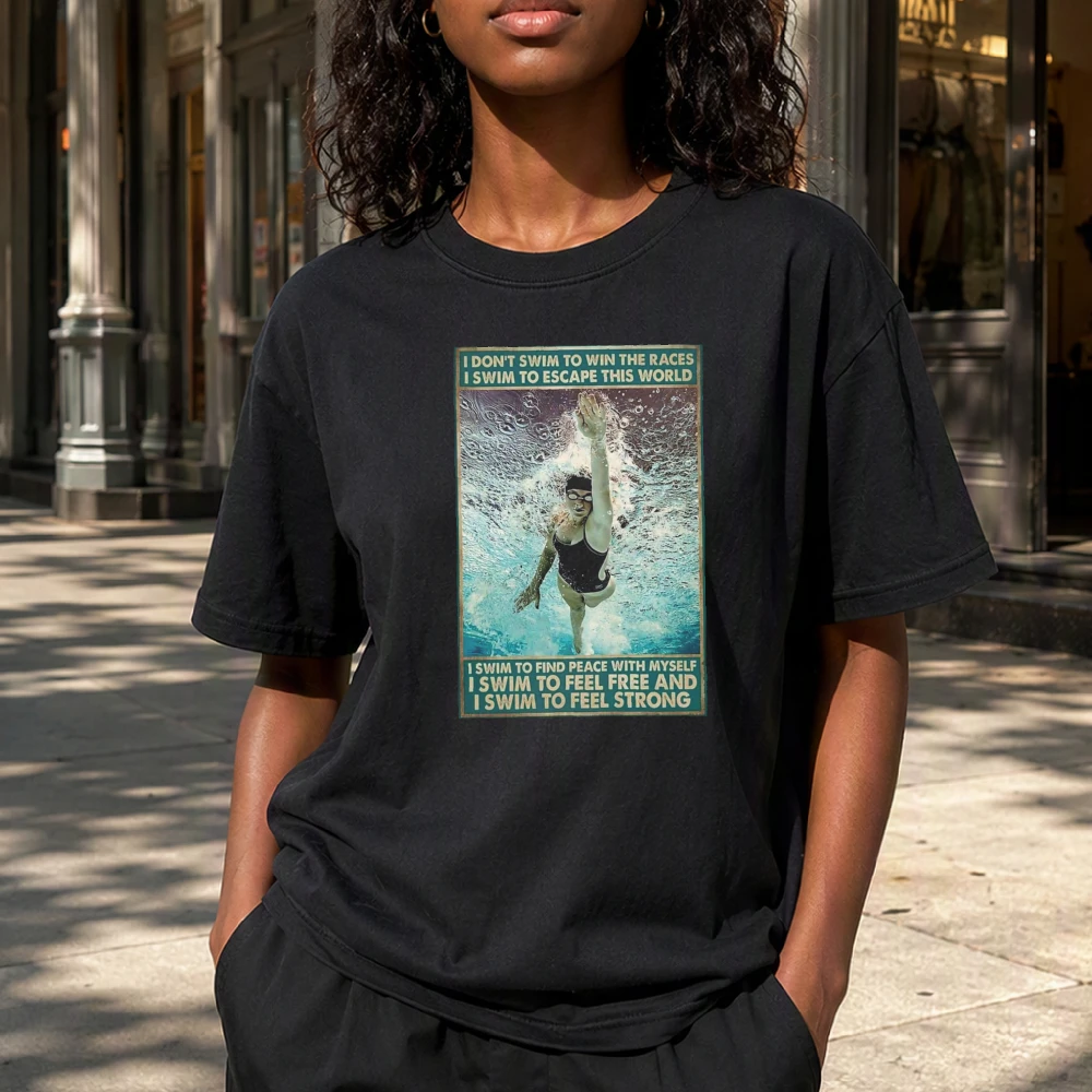Realistic Swimming Girl Portrait Women Athletic Tee Swim Sports Dedication Shirt Pool Workout Top For Swimmers