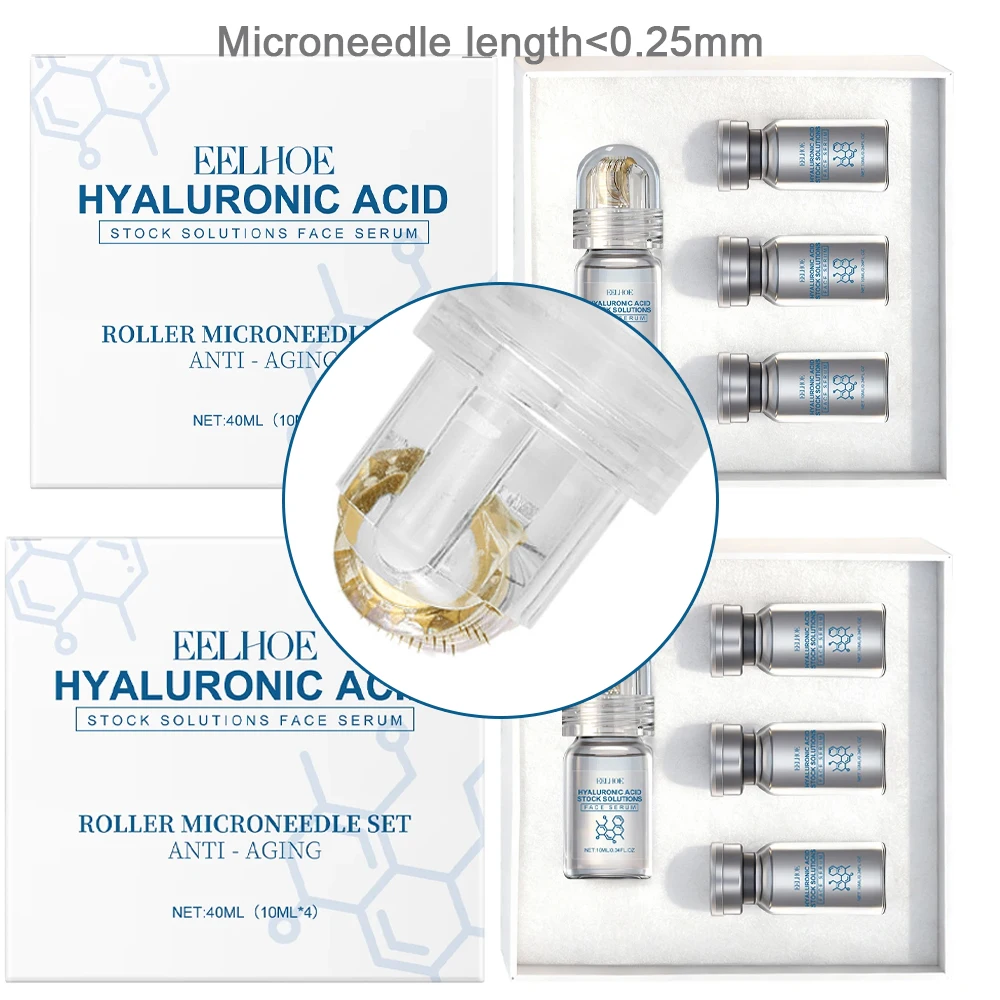 

Набор для ухода за кожей: 4 флакона по 10 мл с гиалуроновой кислотой, сыворотка-бустер для кожи, 0.25 мм роликовый микроигольчатый массажер, осветляющий, увлажняющий, освежающий уход за кожей