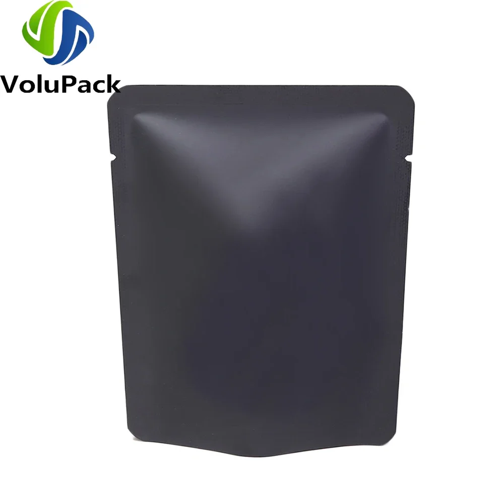 Custom Logo Printed Aluminum Coffee Bag, Vacuum Heat Sealable, Open Top 3 Side Sealing Flat Matte Black Mylar Bags