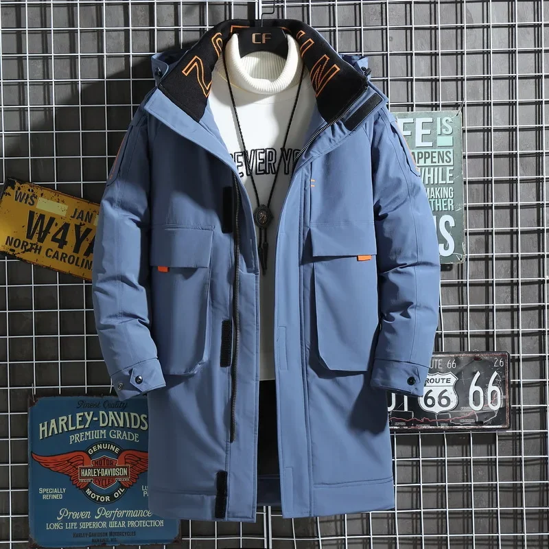 Men Hooded Long Duck Down Coats New Fashion Male Winter Down Jackets High Quality Male Multiple Pockets Tooling Jackets