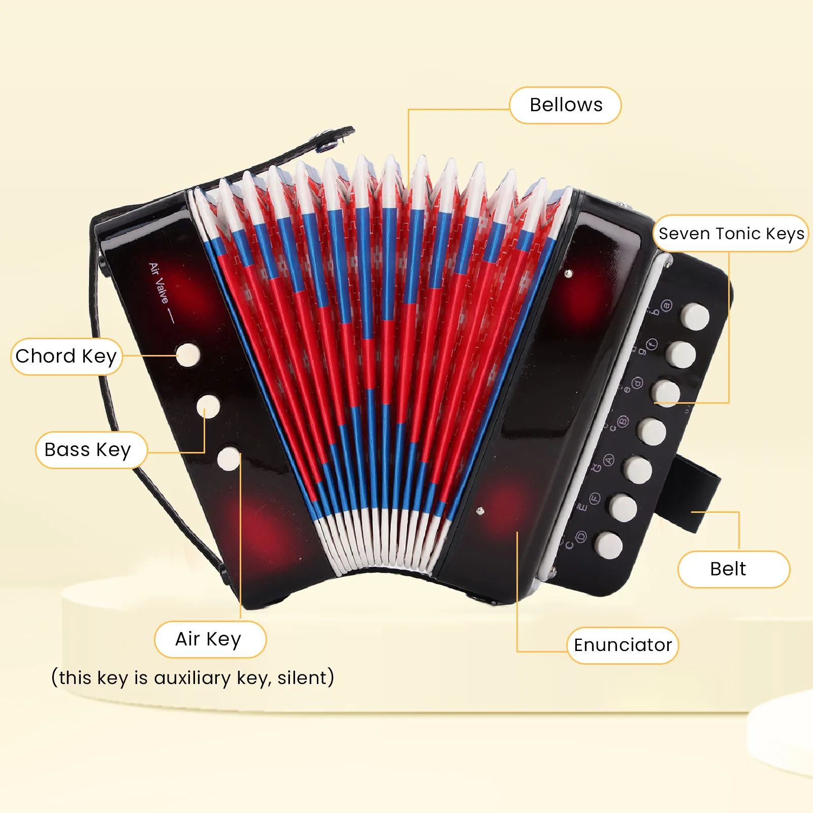 Kids Accordion Practice Hand Eye Coordination Non Fall Off Beginners Button Accordion Educational with Belt Buckle for Practice