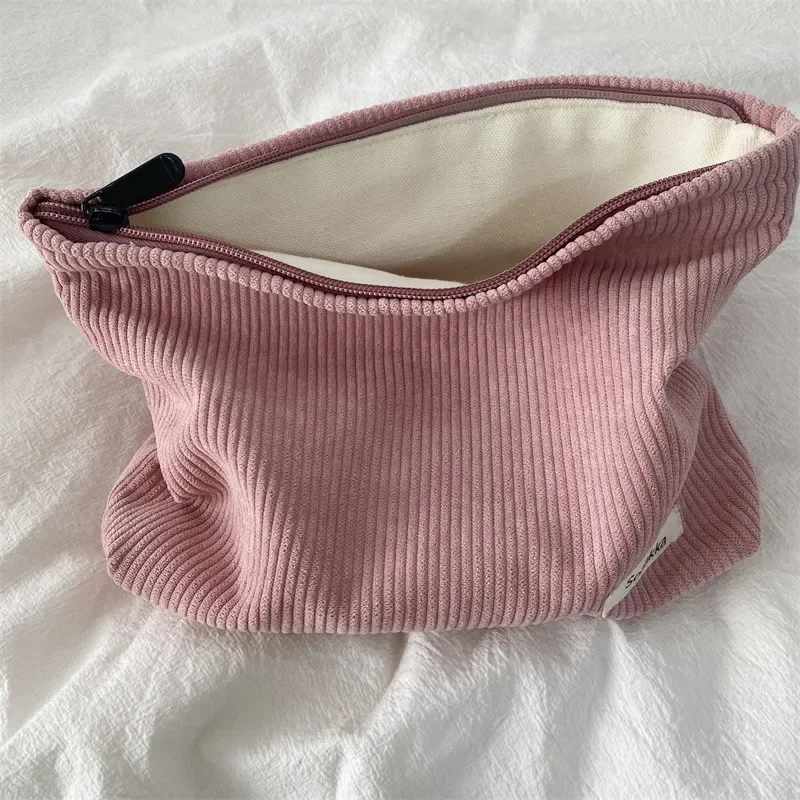 Borsa per cosmetici da donna borsa per il trucco da viaggio per ragazza in velluto a coste borse da toilette piccola borsa per cosmetici con