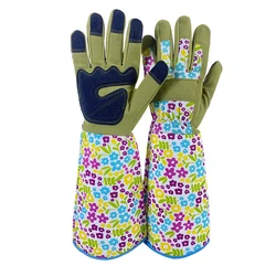 Gants de jardinage longs floraux pour femmes, gants Thorn Verde, gants de jardin d'élagage rose avec écran tactile, gants de travail respirants