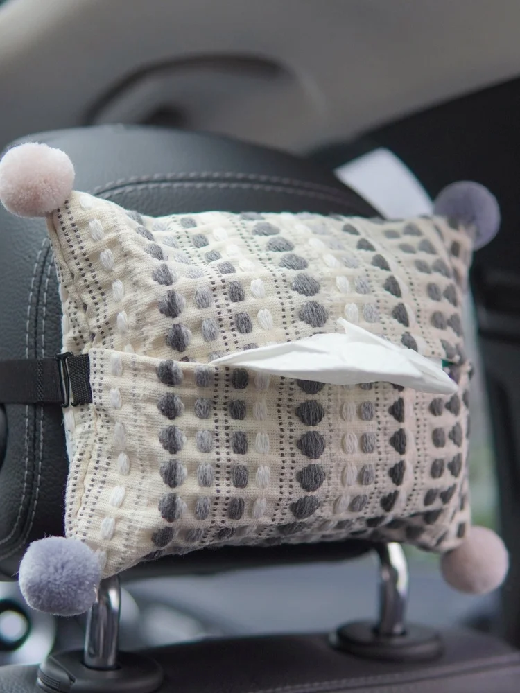 

Car Mounted Tissue Box Hanging Paper Towel Holder Cute Furry Ball High Aesthetic Value Decorative Car Interior Accory
