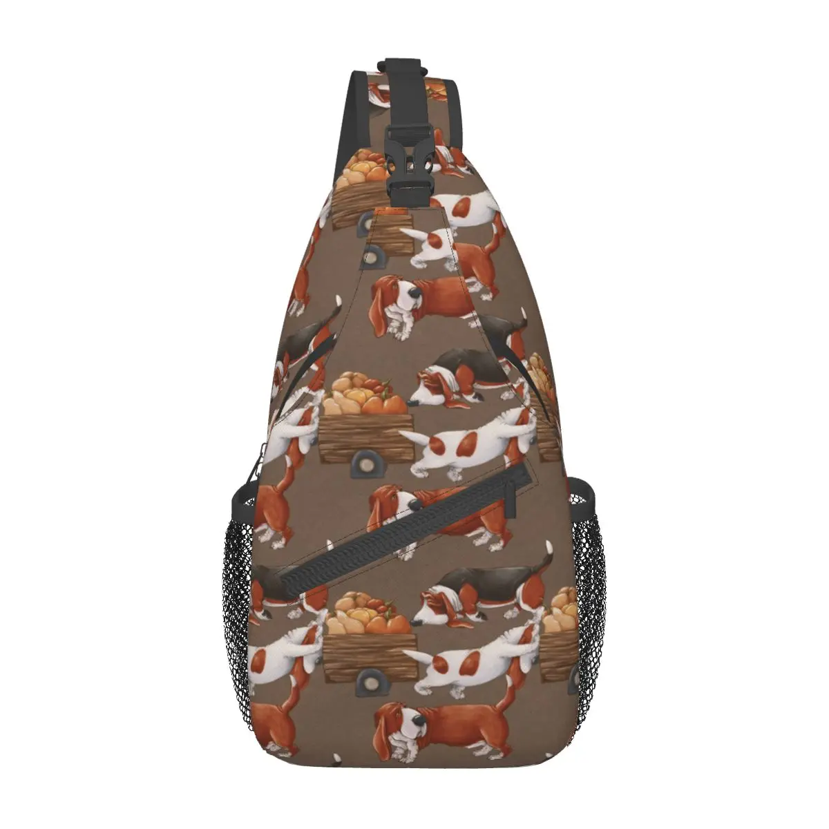 Autumn Fall Basset Hound Dog Sling Bags Chest Crossbody Shoulder Backpack Hiking Travel Daypacks Printed Bag