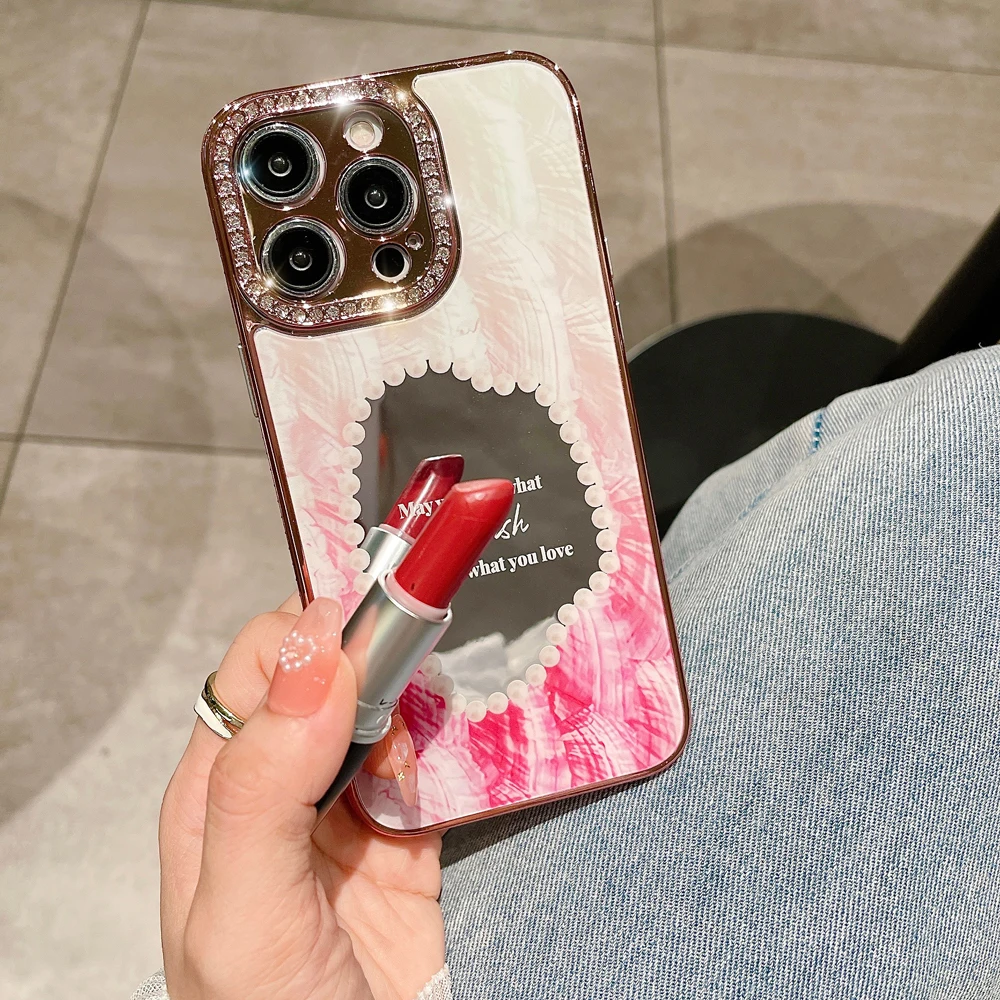 

Luxury Mirror Bling Glitter Diamond Phone Case For iPhone 16 E 15 14 13 12 Pro Max Plus Cute Rhinestones Camera Protection Cover