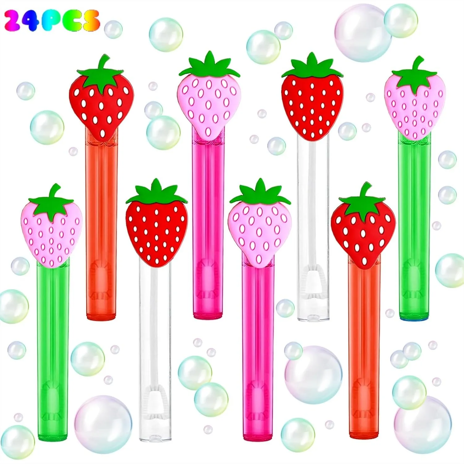 

Strawberry Party Favors 24Pcs Bubble Wands for Kids Sweet Berry Birthday Party Supplies Pinata Baby Shower Goodie Bag Stuffers