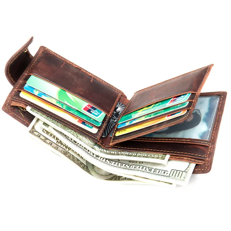 New Men's Genuine Cow Leather Wallet Short Card Holder Man Purse Male Vintage Pocket For Men